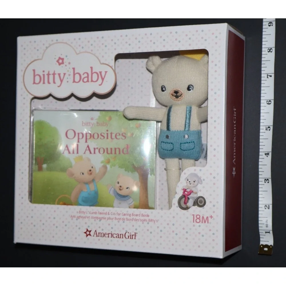 American Girl BITTY BABY Plush Bear & Opposites All Around Board Book NEW READ!